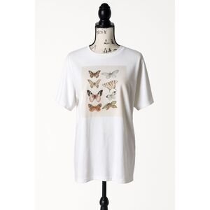 Vintage Fruit of the Loom Butterfly Graphic Tee White Cotton T-Shirt SZ XL